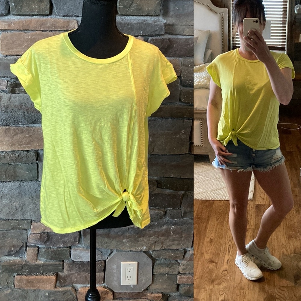 Sundry Pima Cotton Side Knot Tie Front Neon Yellow T-Shirt